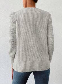 SHEIN Cottnline Gigot Sleeve Ribbed Knit Sweater - Beige - View 2