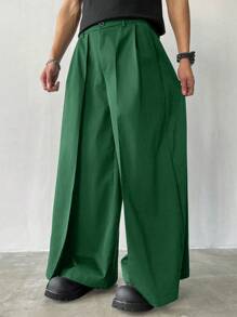 Claim Dot Niche Design Multi-Panel 2 In 1 Men's Loose Japanese Style Oversized Wide Leg Pants, Boyfriend Gifts,Christmas Gifts, Fall - Dark Green - View 7