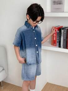 DAZY Tween Boys Denim Button Up Shirt & Shorts Outfit,Back To School Clothes