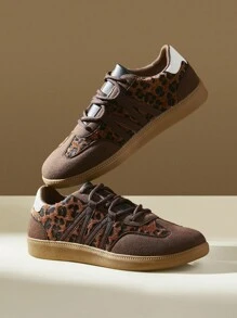 CUCCOO EASI Women's Leopard Print Patchwork Casual Sneakers Spring Shoes Easter Trainers - Brown - View 9