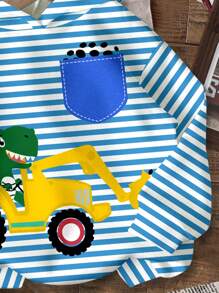 SHEIN Dinosaur Graphic Casual Loose Comfortable Everyday Long Sleeve Knitted Hoodie For Young Boys
