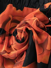 SHEIN LUNE Plus Size Floral Print Asymmetric Hem Long Sleeve Shirt - Orange - View 5