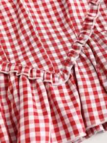 Sweetra 法式复古可爱红白格子心形印花长袖女衬衫，百搭百搭，适合情人节 - 紅白色 - 查看 4
