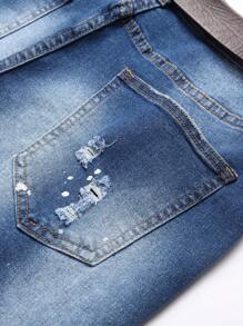 Manfinity Homme Men's Front Button Pocket Distressed Minimalist Casual Jeans - Blue - View 6