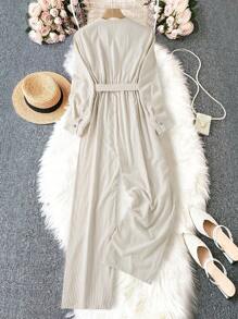 SHEIN LUNE Plus Size Front Button Long Sleeve Striped Casual Jumpsuit Fall Cloth For Women - Apricot - View 2