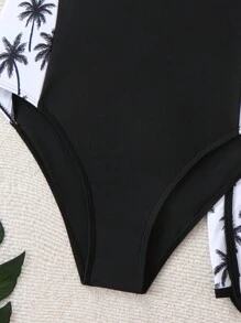 SHEIN Sparklyn 1 件连体泳衣或 2 件椰子树印花少女泳衣 - 彩色 - 查看 4