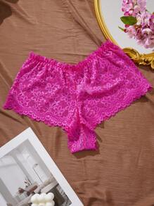 Set de 3 piezas de ropa interior elegante de encaje de unicolor para tallas grandes