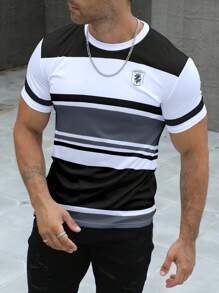 Manfinity Dauomo Camiseta casual de hombre de manga corta con cuello redondo y rayas - Multicolor - Ver 5