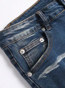 Manfinity LEGND Men's Front Button Pocket Ripped Simple Casual Denim Jeans - Blue - View 6