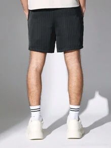 SUMWON Shorts de seda satinada de rayas de ajuste regular, con cintura elástica y cordón, para uso casual de verano en la playa y resorts, por encima de la rodilla