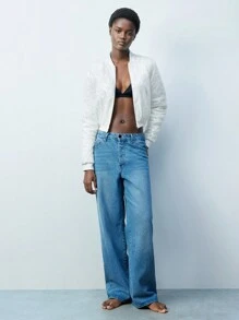 Maija Women's Sequin Padded White Flight Jacket, Autumn Winter New Year,Festival - White - View 5