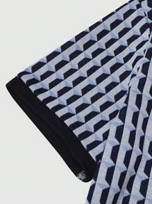 Manfinity Homme Men's Casual Fitted Knit Jacquard Random Cut Pop Art Geometric Pattern Stand Collar POLO Shirt Polo Men Shirt Polo Shirts For Men Polos For Men Men Clothes Men Polo Shirts - Multicolor - View 3