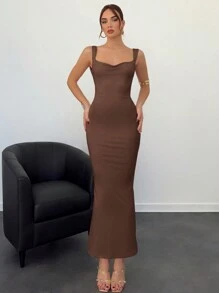 Aloruh Vestido largo de mujer con lazo en la espalda, color rosa y marrón - Café - Ver 6