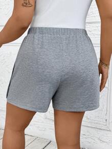 SHEIN LUNE Celana Jogging Kasual Sederhana Wanita Ukuran Besar Warna Abu-abu Muda dengan Karet Pinggang dan Jahitan Samping Elastis, Empat Kancing - Light Grey - View 2