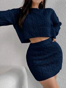Calvaya Women Back To School 2 Pieces Set: White Skirt & Long Sleeve Sweater, Autumn/Winter