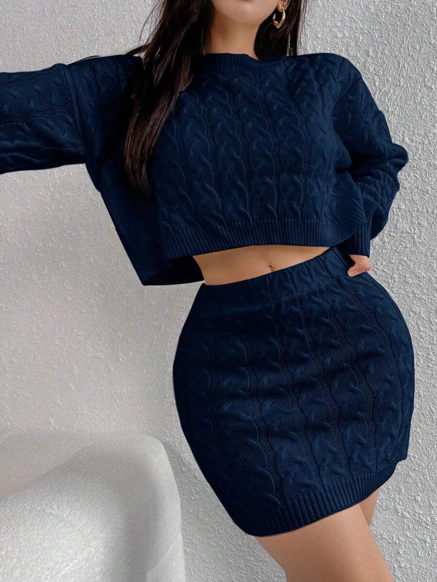 Calvaya Women Back To School 2 Pieces Set: White Skirt & Long Sleeve Sweater, Autumn/Winter