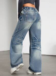 SHEIN 少女复古宽松蓝色牛仔裤