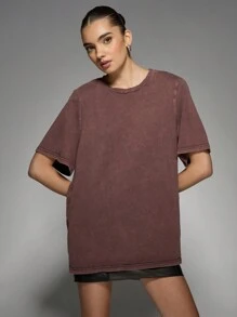 MISSGUIDED Camiseta oversize con efecto de lavado ácido, diseño de estilo casual de calle, moda urbana, aspecto vintage, esencial para otoño e invierno, corte boxy