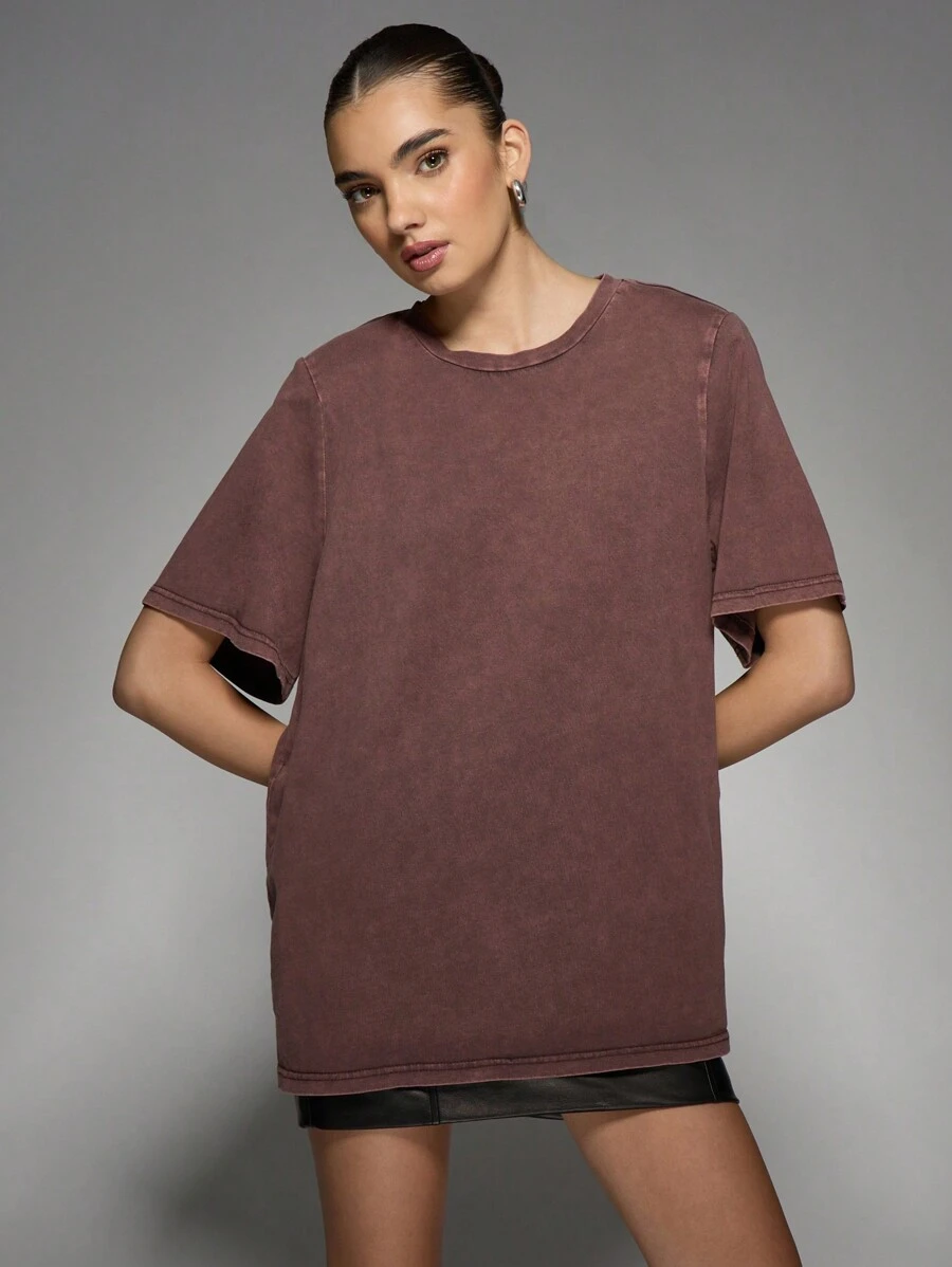 MISSGUIDED Camiseta oversize con efecto de lavado ácido, diseño de estilo casual de calle, moda urbana, aspecto vintage, esencial para otoño e invierno, corte boxy