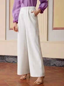 ZEYLAH WOMEN'S PRESS CREASE TAILORED WIDE LEG SUIT PANTS - White - View 3