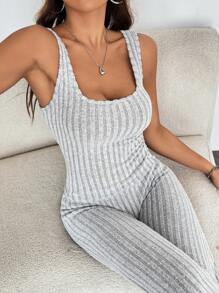 Tween Girl Hollow Out Backless Snug Fit Knit Jumpsuit, Comfortable Fashion Versatile Daily Wear - Grey - View 5