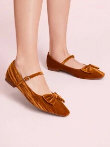 CUCCOO DOLLMOD Velvet Bow Knot Slip-On Comfortable Soft Bottom Casual Daily Women Flat Shoes - Brown - View 3