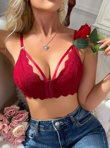 Women's Elegant Solid Color Lace Hollow-Out Bra