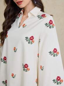 Al Najma 女士土耳其长袍和阿拉伯传统长袍连衣裙、卡夫坦和贾拉比亚，端庄 - 白色 - 查看 3