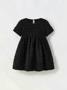 Maija Kids Maija Kids Young Girl Loose Casual Crew Neck Jacquard Short Sleeve Dress