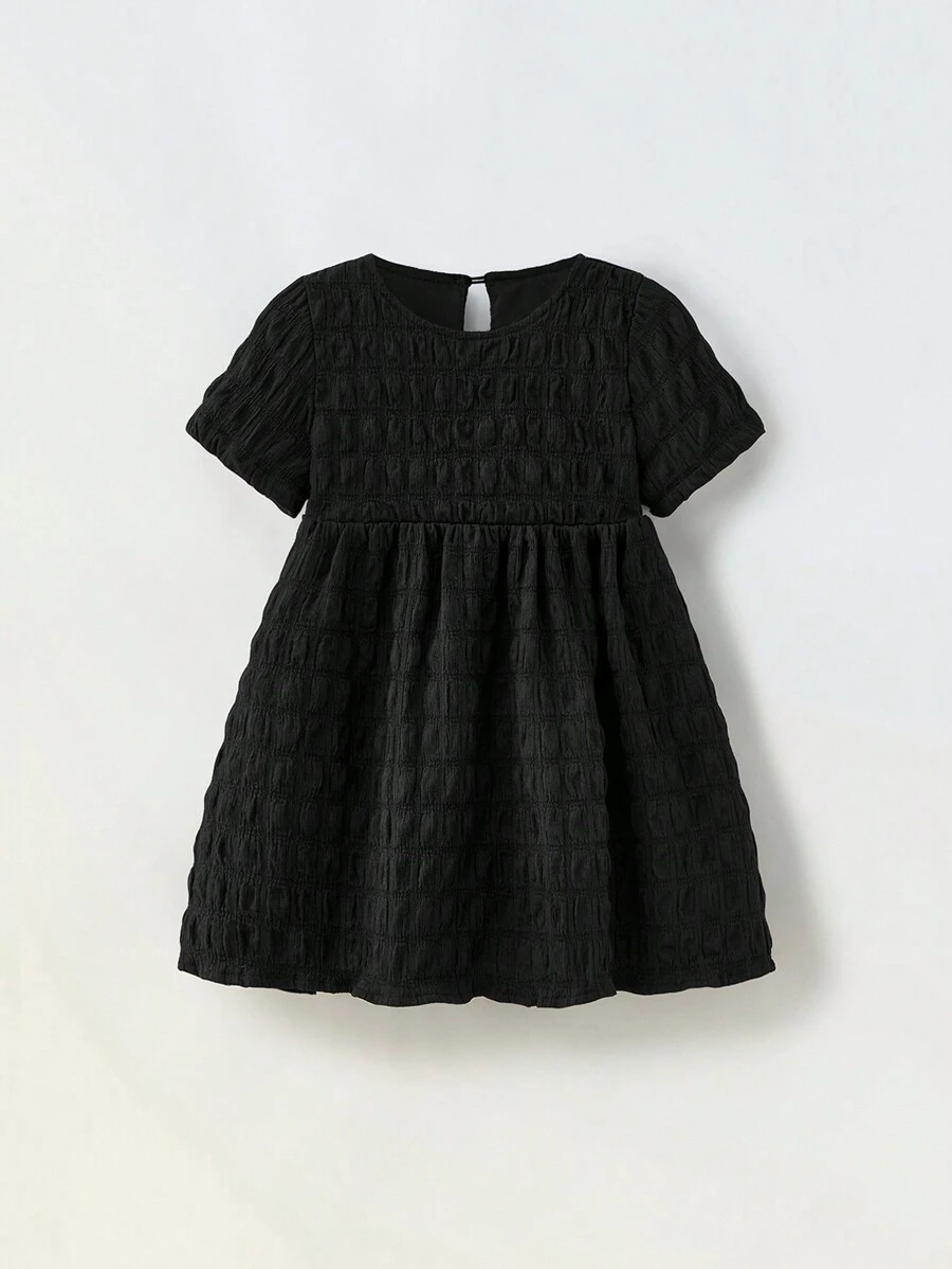 Maija Kids Maija Kids Young Girl Loose Casual Crew Neck Jacquard Short Sleeve Dress