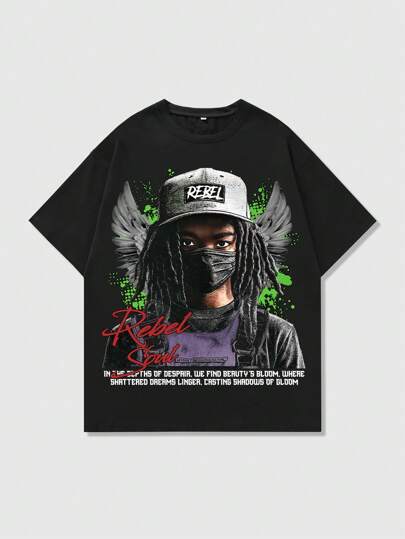 Street Life Men's Hip Hop Figure Casual Slogan Print Short Sleeve T-Shirt