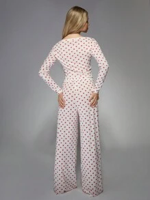 MISSGUIDED Conjunto de pijama de dos piezas de punto acanalado con estampado de corazón, ropa de descanso, ropa de dormir, acogedor y cómodo regalo de San Valentín