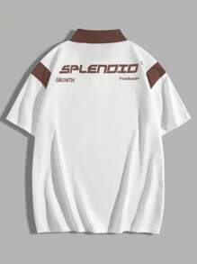 Manfinity Hypemode Camisa polo de manga corta y sobresize para hombres con contraste de color y estampado de letras - Marrón - Ver 2