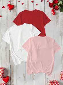 INAWLY 3 piezas Camiseta de manga corta con estampado de leopardo y corazón para mujer, conjunto casual de blusas con estampado de guepardo para el Día de San Valentín - Multicolor - Ver 2