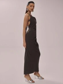 MUSERA Linne-look Asymmetrisk Bandklänning Rynkad Maxiklänning Elegant Vår Sommar Semester Strandfest Elegant Chic Lång Klänning Examensbal - Armé Grön - Visa 2