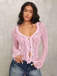 SHEIN BAE 女士 Sweet Date 透明蕾丝系带衬衫