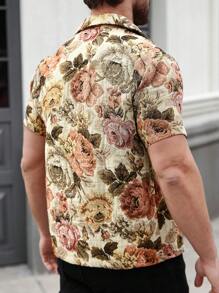 Manfinity Roughcore Plus Size Men's Front Button Short Sleeve Floral Print Detail Minimalist Jacket - Multicolor - View 2