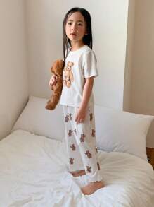 Dazy Kids Young Girl Casual Minimalist Solid Color Blouse And Pants Pajama Set - White - View 7