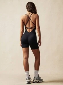 VARSITIE Tight Cross-Strap Backless Women Sports Jumpsuit & Bolero Shrug Top Two-Piece Set