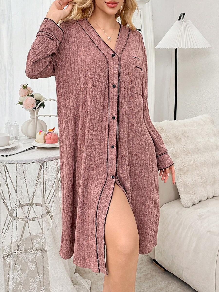 Robe longue décontractée ample à manches longues, col en V, à l'avant ouvert, style blocs de couleurs, pour femmes, printemps/automne