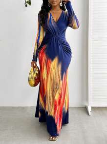 SHEIN Lady 优雅时尚渐变印花连衣裙 四季长款女士连衣裙 - 彩色 - 查看 5