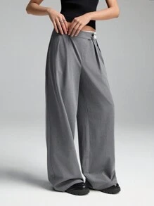 LYSMO Gray Asymmetrical Colorblock High-Waisted Pants - Spring/Summer. - Grey - View 3