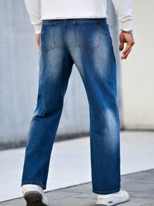 Manfinity Homme 男士简约直筒破洞口袋牛仔裤，休闲日常穿着