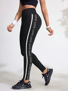 Women High Waist Elastic Letter Print Leggings