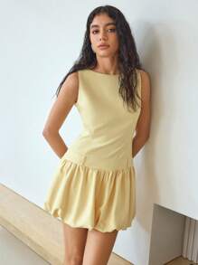 MOTF STUDIO 纯色无袖泡泡袖连衣裙 - 黃色 - 查看 5