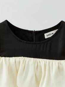 Maija Kids Maija Kids 年轻女孩休闲拼色泡泡袖连衣裙