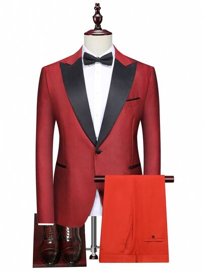 Manfinity Mode Plus Size Solid Color Button Front Shirt And Trousers Suit Set, Minimalist Style