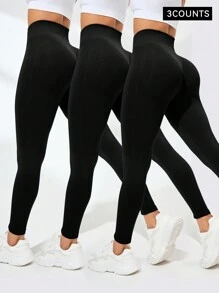 Easithlete 女士高腰运动紧身裤瑜伽裤 - 黑色 - 查看 2