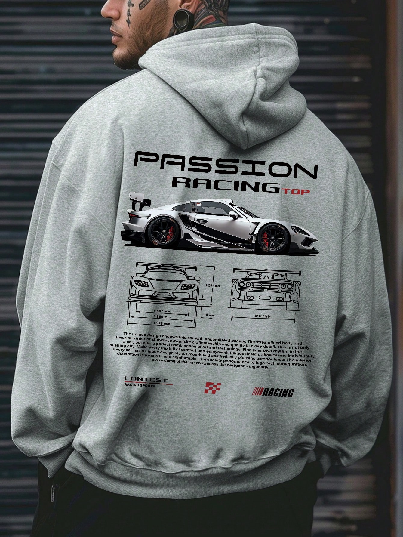 Manfinity Dauomo Men's Printed Hoodie, Car Enthusiast Gift, Car Themed Hoodie