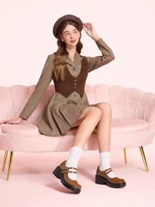 CUCCOO DOLLMOD Round Toe Comfortable Brown Fashionable Sweet Ladies Wedge & Platform Slip-On Shoes - Brown - View 10